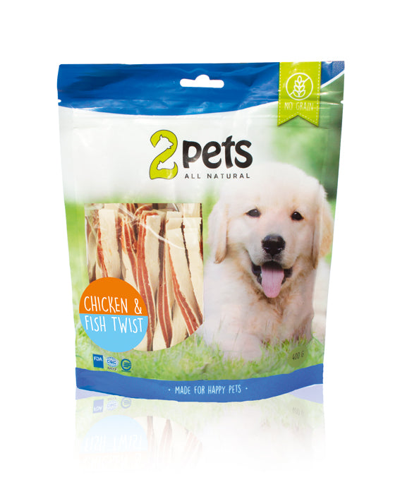 2pets Dogsnack Chicken&Fish Twist, 400 g