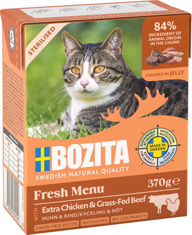 Bozita Katt Sterilised, Tetra Bitar i gelé kyckl/nötkött 24X370 g