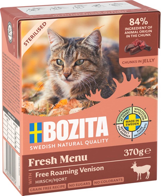 Bozita Katt Sterilised, Tetra Bitar i gelé hjort 24X370 g